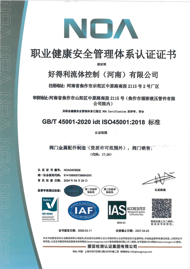 ISO证书2025职业健康安全管理体系证书 NOA2403628